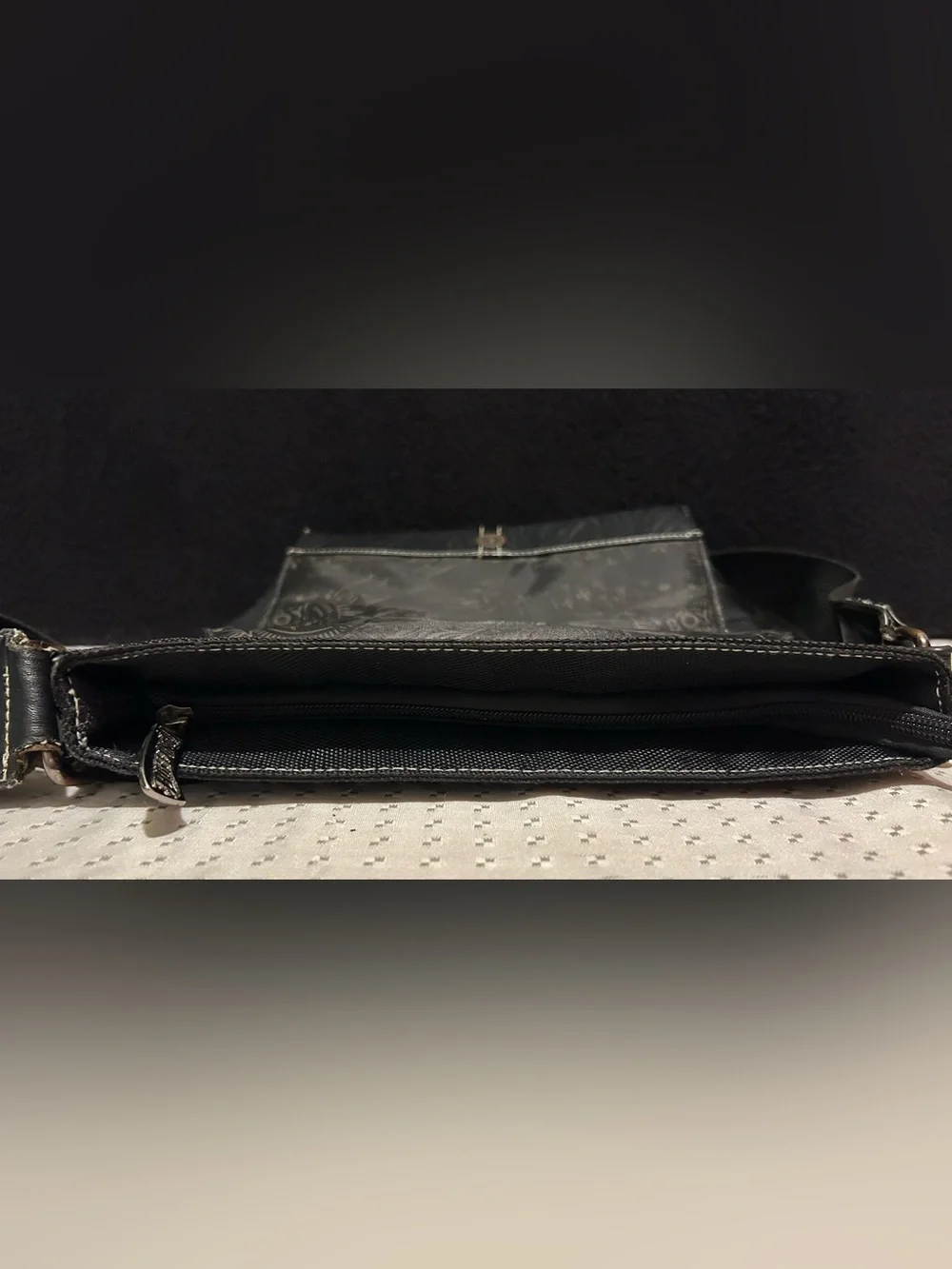 Vintage Boy London Black Leather Messenger Bag Shoulder Bag Satchel Crossbody
